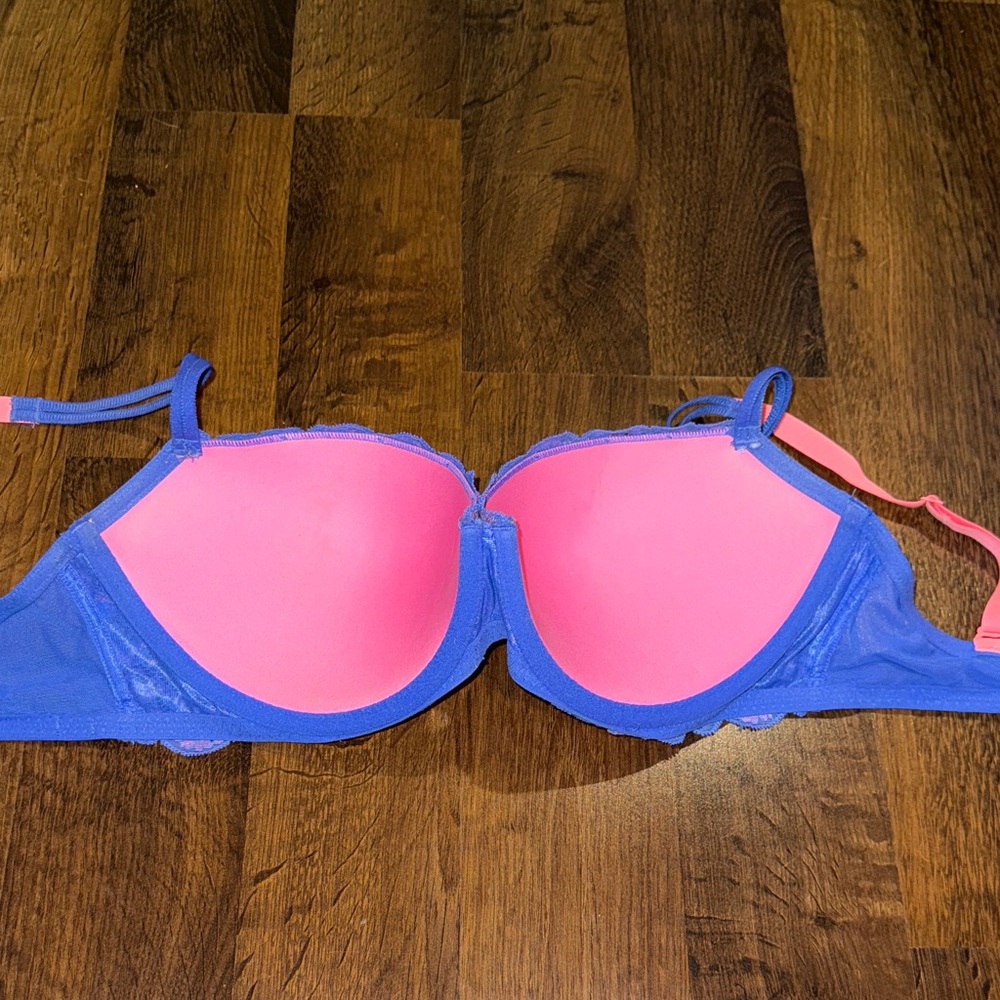 PINK by Victoria Secret Lace Underwire Push-up Bra in Blue and Pink (36D) - Picture 2 of 3